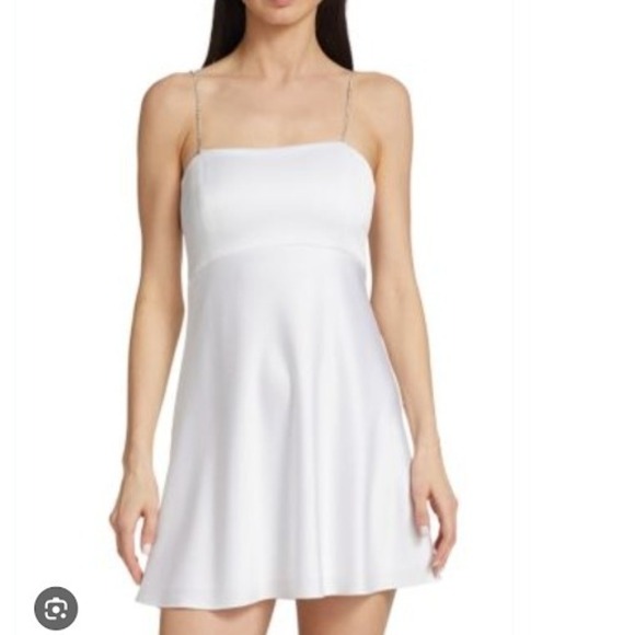 Alice + Olivia Mini Dress Crystal Strap‎ Cocktail Party Dress Sz 6 Flaw White - Picture 1 of 16